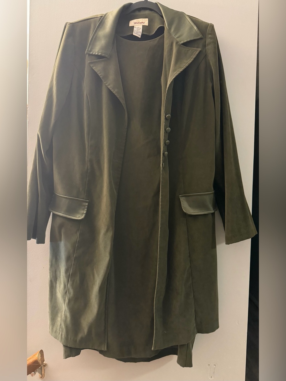 Vintage Worthington Olive Green Duster Coat & Dress Set Size 18T Plus Tall